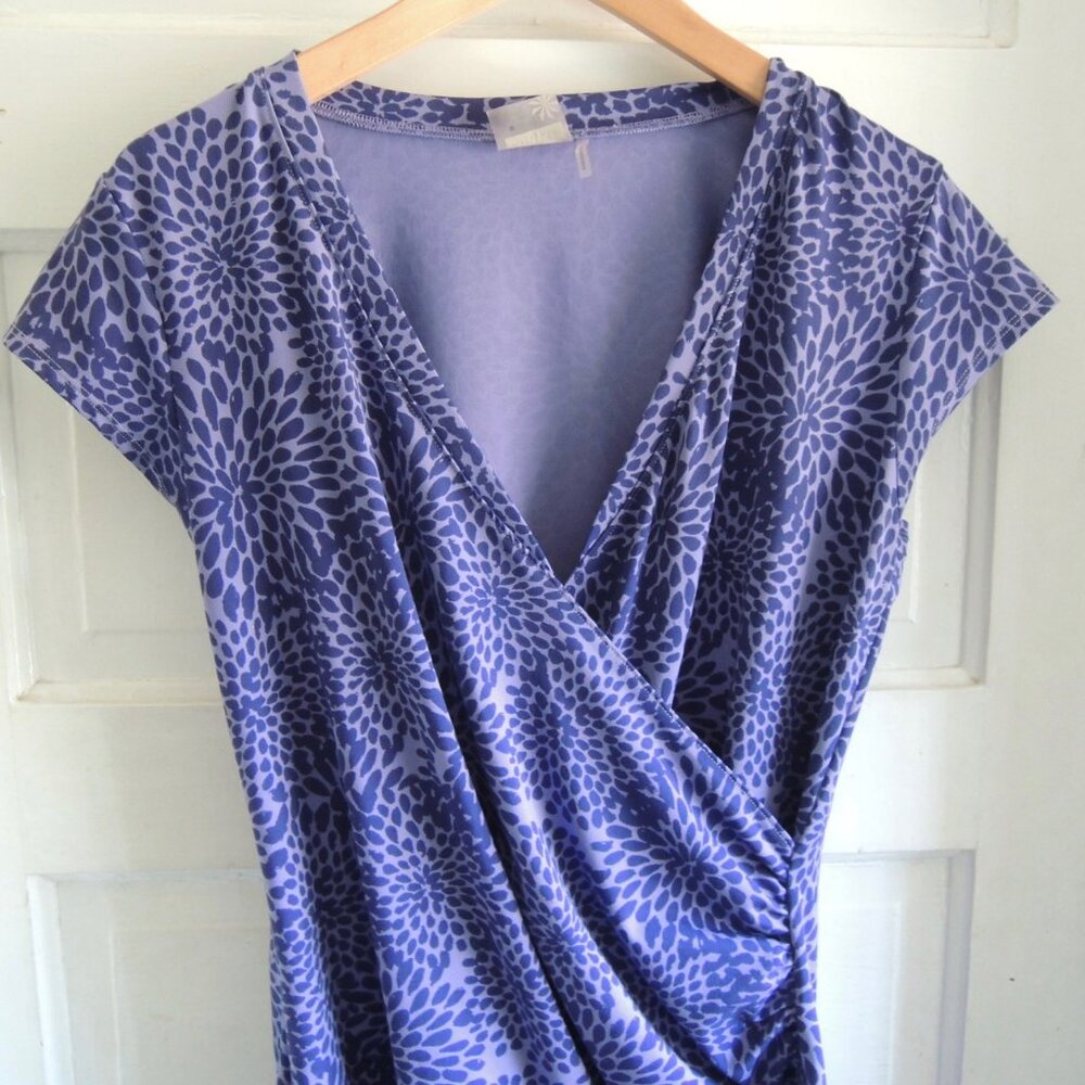 Athleta Purple Floral Faux Wrap Ruched Athletic Dress M - Picture 3 of 9